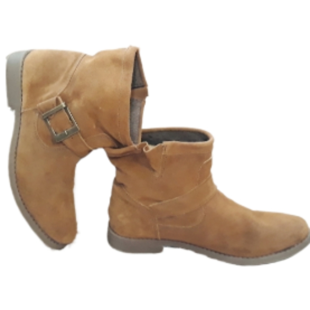 MaryPaz Brown Suede Ankle Boots with Side Buckle - EU 38 US 7.5 Brown Boots